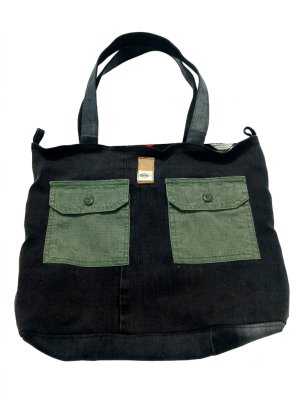 Bolso de Jeans Negro con Bolsillos Verdes